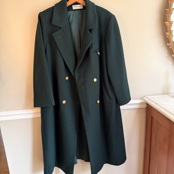 Vintage Hunter Green Wool Coat Forecaster Boston Double Breasted Gold Buttons 18 - Picture 2 of 8